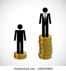 poor and rich man stand on a tower of money infographic vector illustration EPS10