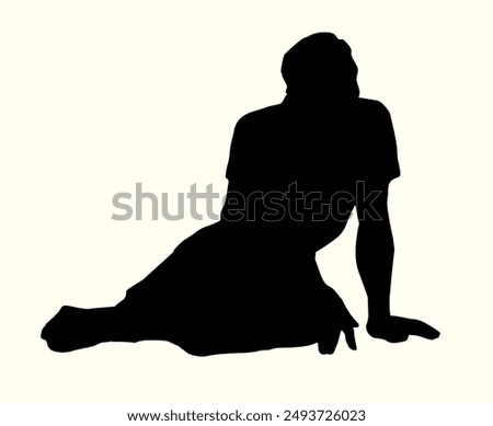 Poor rural guy rest need old white Asian eastern robe dress cloth look paly down. 2 Worry sad upset Jew rest seat relax ground street floor dream God hope retro hand drawn Islam faith biblic story art