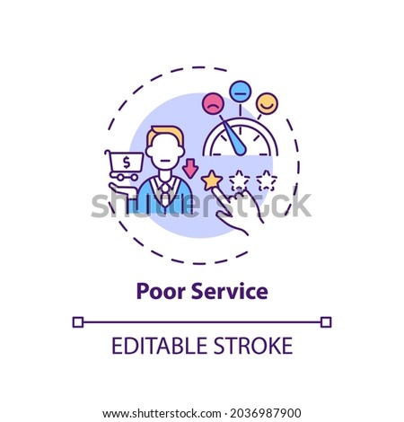 Poor service concept icon. Typical consumer rights violation claim idea thin line illustration. Failure with meeting customer expectations. Vector isolated outline RGB color drawing. Editable stroke