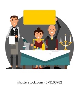 Poor service in the restaurant. Ruining a romantic dinner by candlelight. Vector illustration isolated on white background.