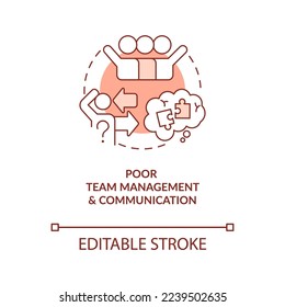 Poor team management and communication terracotta concept icon. Outsourcing drawback abstract idea thin line illustration. Isolated outline drawing. Editable stroke. Arial, Myriad Pro-Bold fonts used