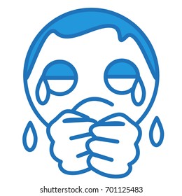 poor upset emoticon weeps and cries, simplistic facial expression vector illustration, circle or ball shaped cartoon character, simple hand drawn line icon from a set, eps 10