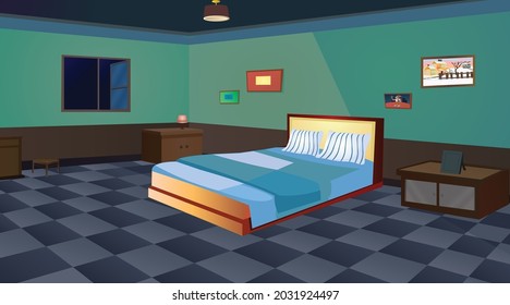 Poor village house inside night view vector artwork, Beautiful home interior design illustration