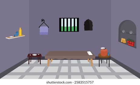 Poor village house inside room interior vector illustrations for 2D animation