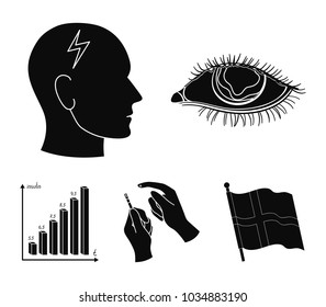 Poor vision, headache, glucose test, insulin dependence. Diabetic set collection icons in black style vector symbol stock illustration web.