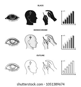 Poor vision, headache, glucose test, insulin dependence. Diabetic set collection icons in black,monochrome,outline style vector symbol stock illustration web.