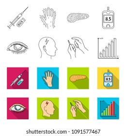 Poor vision, headache, glucose test, insulin dependence. Diabetic set collection icons in outline,flat style vector symbol stock illustration web.