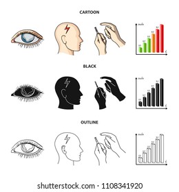 Poor vision, headache, glucose test, insulin dependence. Diabetic set collection icons in cartoon,black,outline style vector symbol stock illustration web.