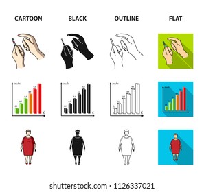 Poor vision, headache, glucose test, insulin dependence. Diabetic set collection icons in cartoon,black,outline,flat style vector symbol stock illustration web.