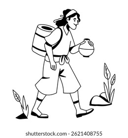 Uma pobre mulher carregando ilustração de água em estilo glifo 