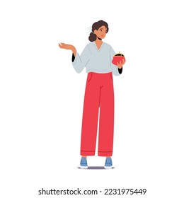 Poor Woman with Open Empty Wallet In Hand. No Money, Financial Problem, Bankruptcy Concept. Jobless Female Character Broke After Credit Card Payday or Debt Payment. Cartoon People Vector Illustration