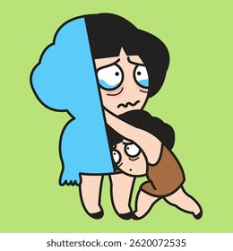 Poor Young Lady Trying To Hold Back Her Tears Concept Card Character illustration