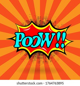 ¡¡POOW!! Burbujas de humor. Ilustración de etiqueta vectorial de arte pop. Afiche de un libro de historietas de época sobre fondo rojo.