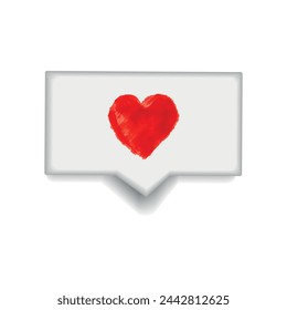 Pop up 3D reminder, love heart notification, cute hand drawn red heart symbol. With love, Valentine's Day, Wedding Day
