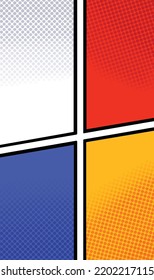 Pop american comic squares sections with polka dots and primary colors vector background verticacl wallpaper