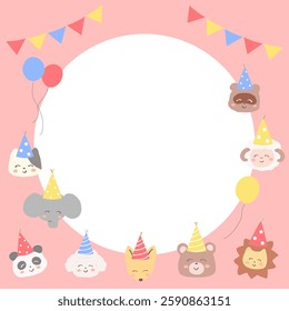 Pop animal birthday background, colored paper, message board, handwritten, analog, cute illustration