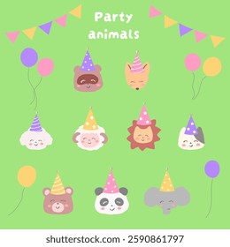 Pop animal birthday material Handwritten Analog Cute illustration