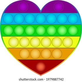 Pop it antistress popular toy. Silicon heart like toy for children and teenagers. Rainbow colors