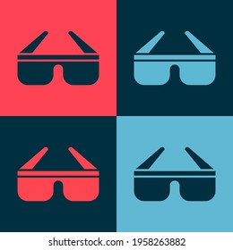 Pop art 3D cinema glasses icon isolated on color background.  Vector Illustration