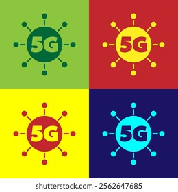 Pop art 5G new wireless internet wifi connection icon isolated on color background. Global network high speed connection data rate technology.  Vector