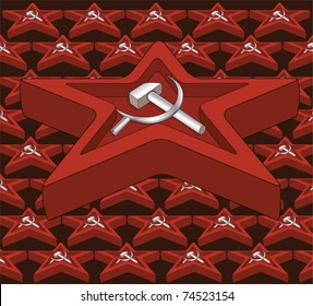 Pop Art. Abstract background with a star a sickle and a hammer.