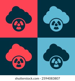 Pop art Acid rain and radioactive cloud icon isolated on color background. Effects of toxic air pollution on the environment.  Vector