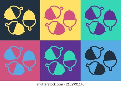 Pop art Acorn icon isolated on color background.  Vector
