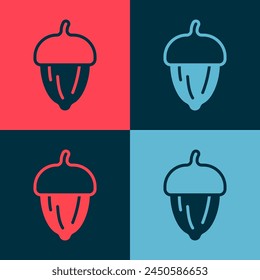 Pop art Acorn icon isolated on color background.  Vector