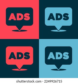 Pop art Advertising icon isolated on color background. Concept of marketing and promotion process. Responsive ads. Social media advertising.  Vector