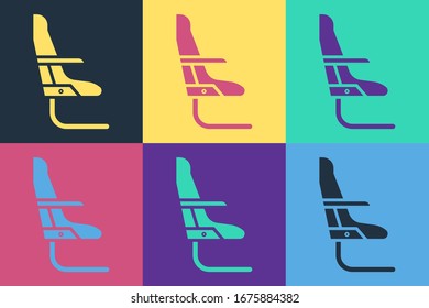 Pop art Airplane seat icon isolated on color background.  Vector Illustration