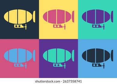 Pop art Airship icon isolated on color background.  Vector Illustration
