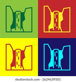 Pop art Algar waterfall icon isolated on color background. Region Alicante. Spain.  Vector