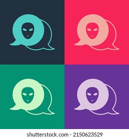 Pop art Alien icon isolated on color background. Extraterrestrial alien face or head symbol. Vector