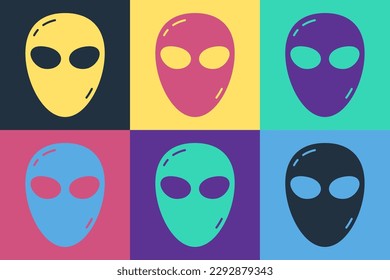 Pop art Alien icon isolated on color background. Extraterrestrial alien face or head symbol.  Vector