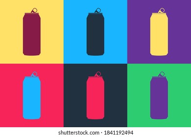 Pop art Aluminum can icons isolated on color background. Vector.