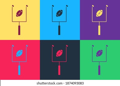 Pop art American football with goal post icon isolated on color background. Vector.