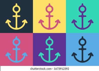 Pop art Anchor icon isolated on color background.  Vector Illustration