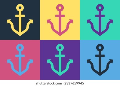 Pop art Anchor icon isolated on color background.  Vector