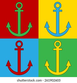 Pop art anchor symbol icons. Vector illustration.