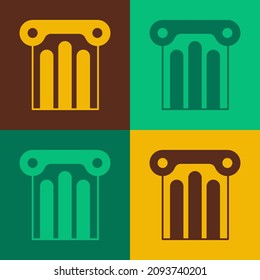 Pop art Ancient column icon isolated on color background.  Vector