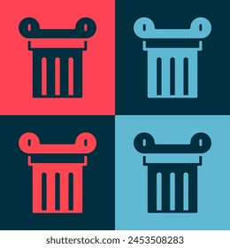 Pop art Ancient column icon isolated on color background.  Vector