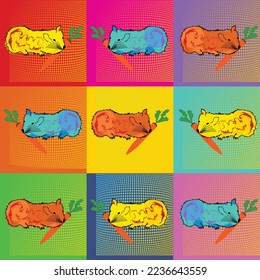 Pop Art Andy Warhol background illustration with hamsters; colorful hamsters in pop art  design vector illustration