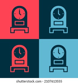 Pop art Antique clock icon isolated on color background.  Vector