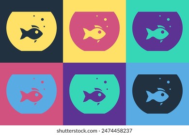 Pop art Aquarium with fish icon isolated on color background. Round glass aquarium. Aquarium for home and pets.  Vector