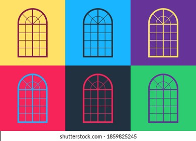 Pop Art Arched Window Symbol einzeln auf Farbhintergrund. Vektorgrafik.