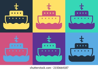 Pop art Ark of noah icon isolated on color background. Wood big high cargo.  Vector