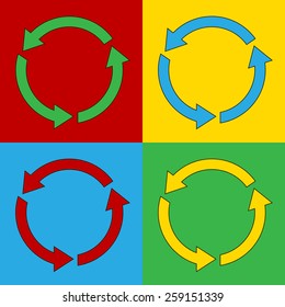 Pop art arrows circle symbol icons. Vector illustration.