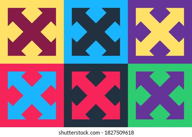 Pop art Arrows in four directions icon isolated on color background. Vector.