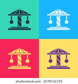 Pop art Attraction carousel icon isolated on color background. Amusement park. Childrens entertainment playground, recreation park.  Vector
