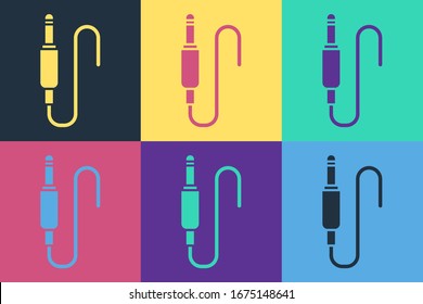 Pop art Audio jack icon isolated on color background. Audio cable for connection sound equipment. Plug wire. Musical instrument.  Vector Illustration